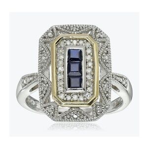 Diamond and Blue Sapphire Art Deco Ring Size 6